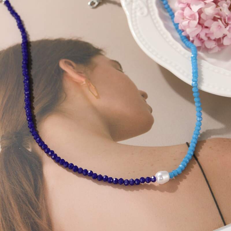 

Faux Pearl Decor Beaded Necklace, Blue