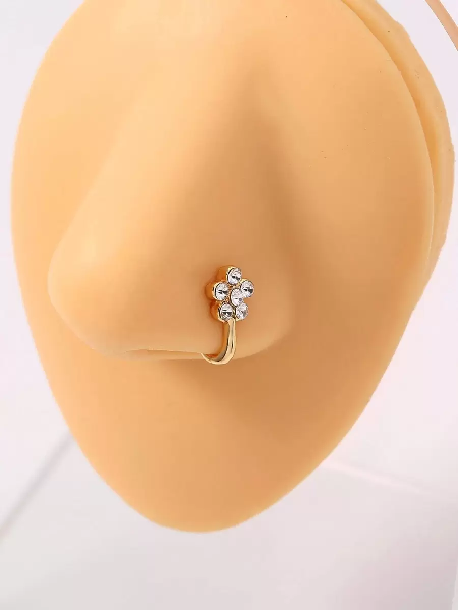Nooxian Rhinestone Fake Nose Ring - Yellow Gold - View 1