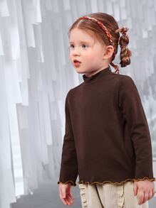 SHEIN 小女童小高領木耳邊T恤 - 巧克力棕 - 查看 2