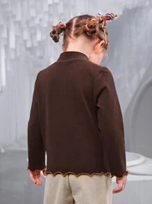 SHEIN 小女童小高領木耳邊T恤 - 巧克力棕 - 查看 3