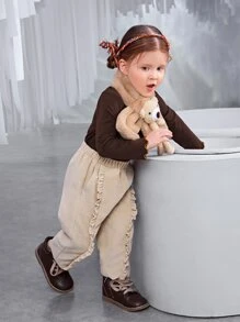 SHEIN 小女童小高領木耳邊T恤 - 巧克力棕 - 查看 4