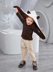 SHEIN 小女童小高領木耳邊T恤 - 巧克力棕 - 查看 5