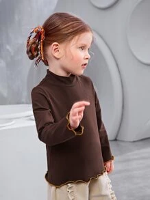 SHEIN 小女童小高領木耳邊T恤 - 巧克力棕 - 查看 6