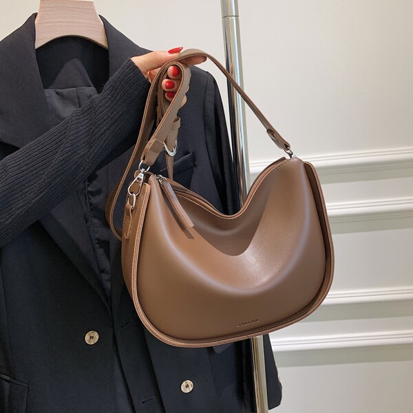 

Minimalist Letter Embossed Crossbody Bag, Coffee brown