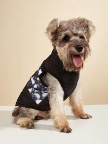 Red & Black Contrast Skeleton Print Pet Winter Warm Vest, Thick Windproof Jacket For Dogs & Cats - Black - View 9