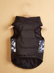 Red & Black Contrast Skeleton Print Pet Winter Warm Vest, Thick Windproof Jacket For Dogs & Cats - Black - View 6