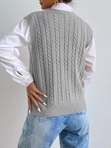 SHEIN Essnce Cable Knit Sweater Vest Without Blouse - Light Grey - View 2