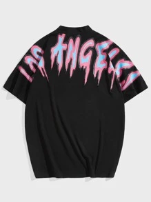 Manfinity VCAY Áo Phông Nam Baggy Giả Cổ Rớt Vai Tay Ngắn Graffiti Tee Phố Đồ Mát Mùa Hè Polyester - màu đen - Xem 1