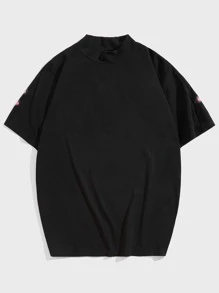 Manfinity VCAY Áo Phông Nam Baggy Giả Cổ Rớt Vai Tay Ngắn Graffiti Tee Phố Đồ Mát Mùa Hè Polyester - màu đen - Xem 2