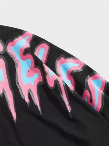 Manfinity VCAY Áo Phông Nam Baggy Giả Cổ Rớt Vai Tay Ngắn Graffiti Tee Phố Đồ Mát Mùa Hè Polyester - màu đen - Xem 3