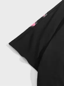 Manfinity VCAY Áo Phông Nam Baggy Giả Cổ Rớt Vai Tay Ngắn Graffiti Tee Phố Đồ Mát Mùa Hè Polyester - màu đen - Xem 4