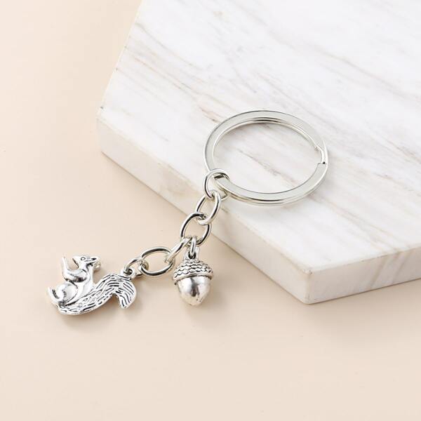 

Squirrel Charm Keychain, Silver