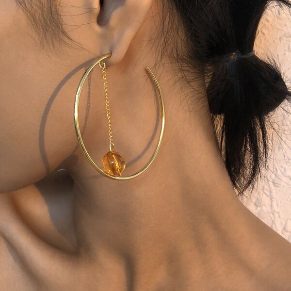 

Bead Charm Cuff Hoop Earrings, Gold