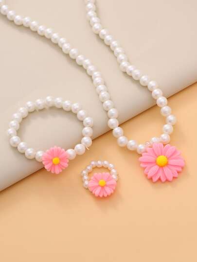 女孩3入組花朵裝飾首飾套裝