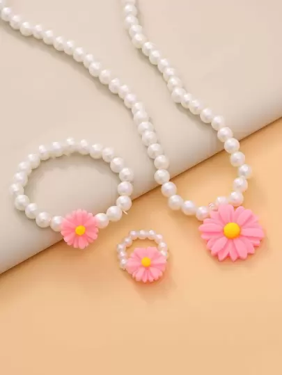 女孩3入組花朵裝飾首飾套裝