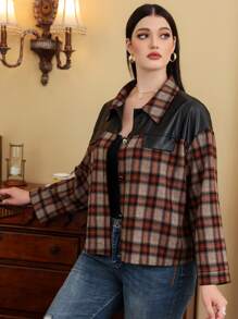 Mulvari Plus Tartan Print Button Front Drop Shoulder Jacket - Multicolor - View 5