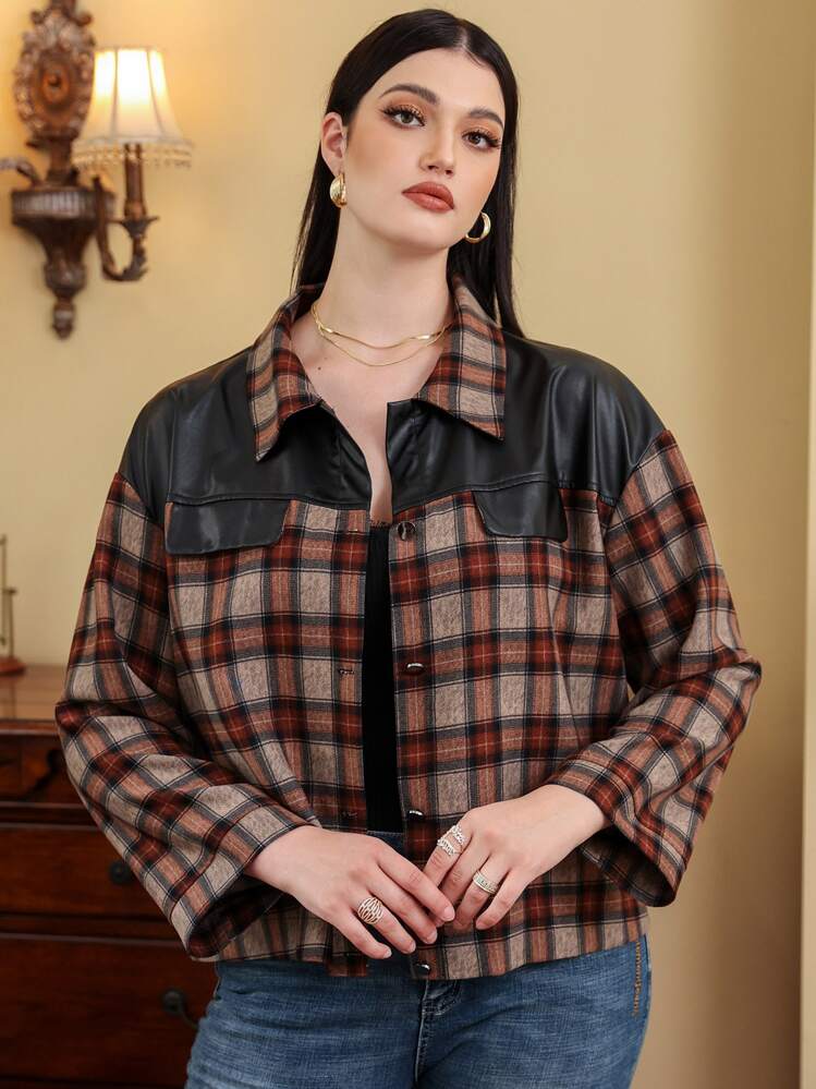 Mulvari Plus Tartan Print Button Front Drop Shoulder Jacket - Multicolor - View 6