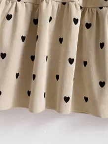 Genkimix Kids 小女童褶邊領心形圖案燈芯絨娃娃裙 - 杏色 - 查看 3