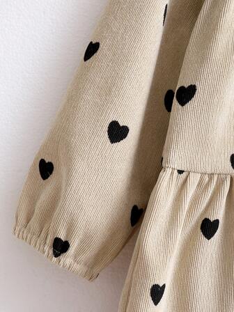 Genkimix Kids 小女童褶邊領心形圖案燈芯絨娃娃裙