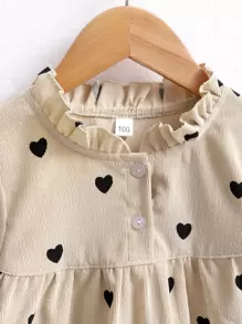 Genkimix Kids 小女童褶邊領心形圖案燈芯絨娃娃裙 - 杏色 - 查看 5