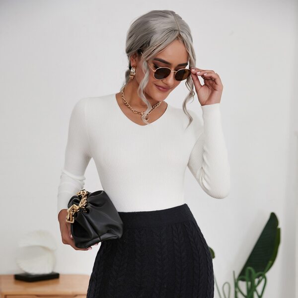 

Solid Slim Fit Sweater, White