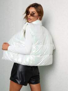 Chaleco con cremallera acolchado, ropa de abrigo acolchada de invierno - Blanco - Ver 2