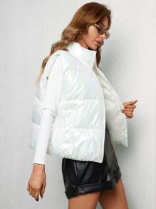 Chaleco con cremallera acolchado, ropa de abrigo acolchada de invierno - Blanco - Ver 3