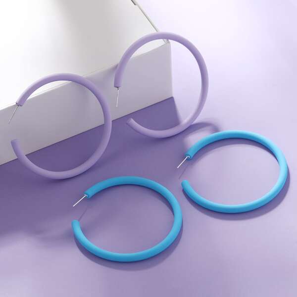 

2pairs Open Hoop Earrings, Multicolor