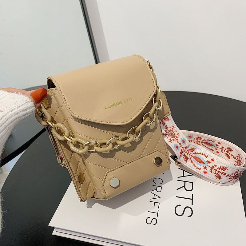 

Chain Handle Flap Satchel Bag, Khaki