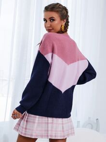 Áo len nữ In chữ V Khối Màu Giải trí - Nhiều màu - Xem 2