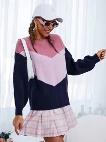 Áo len nữ In chữ V Khối Màu Giải trí - Nhiều màu - Xem 3