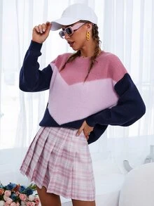 Áo len nữ In chữ V Khối Màu Giải trí - Nhiều màu - Xem 4