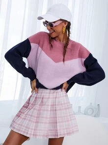 Áo len nữ In chữ V Khối Màu Giải trí - Nhiều màu - Xem 6