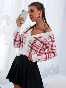 Nữ Cardigans - Đỏ và trắng - Xem 3