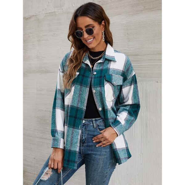 

Button Front Plaid Overcoat, Multicolor