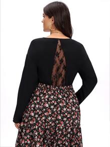 Plus Contrast Lace Drop Shoulder Blouse