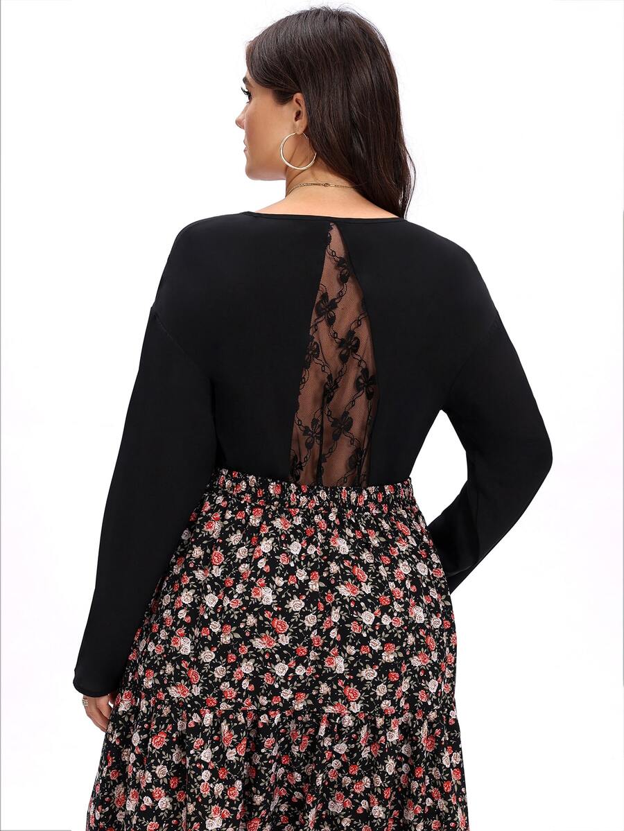 Plus Contrast Lace Drop Shoulder Blouse