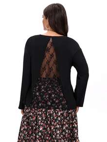 Plus Contrast Lace Drop Shoulder Blouse