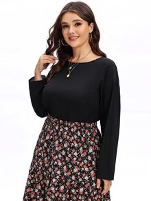 Plus Contrast Lace Drop Shoulder Blouse