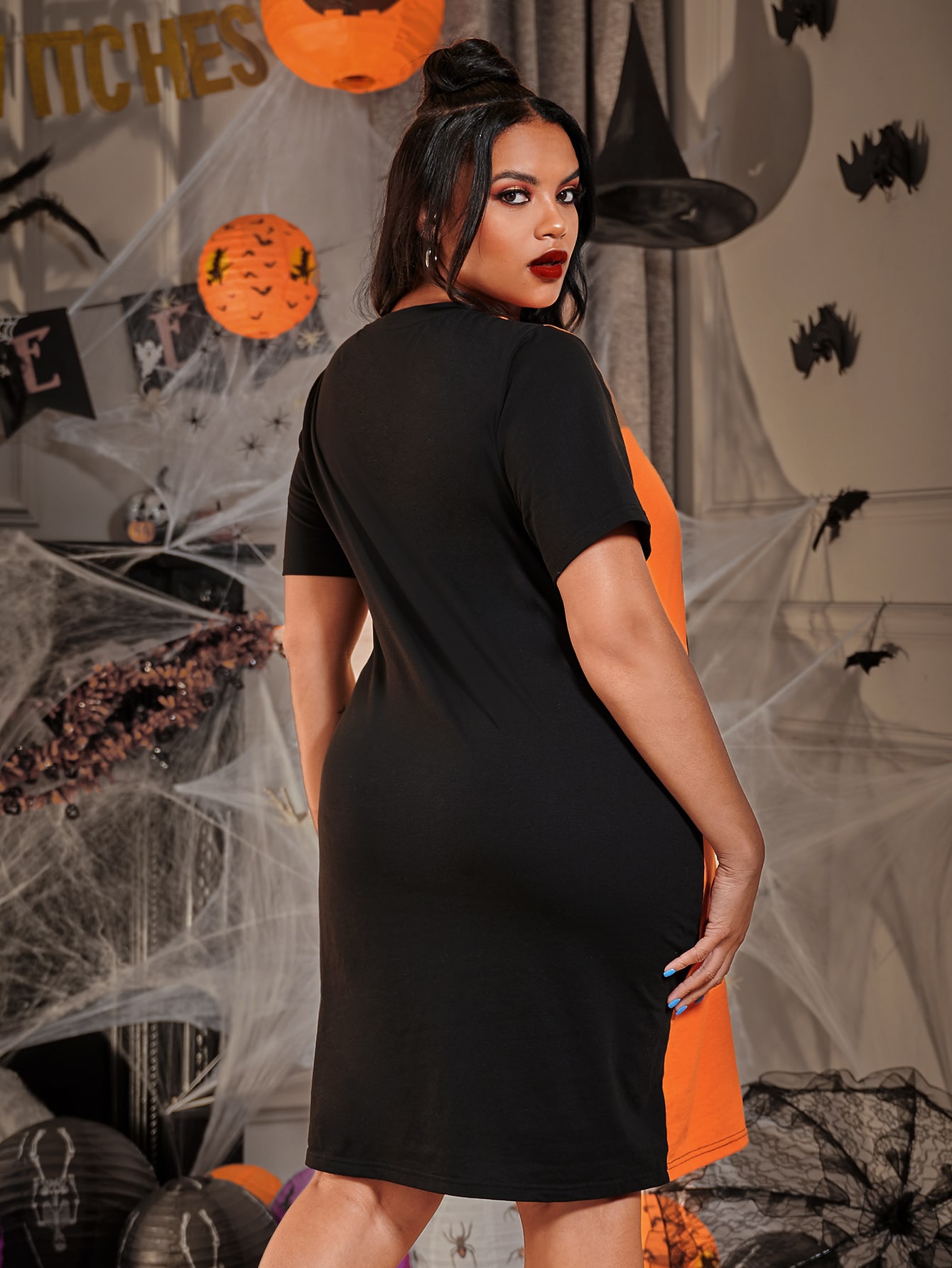 SHEIN Plus Halloween Bat Print Dress 