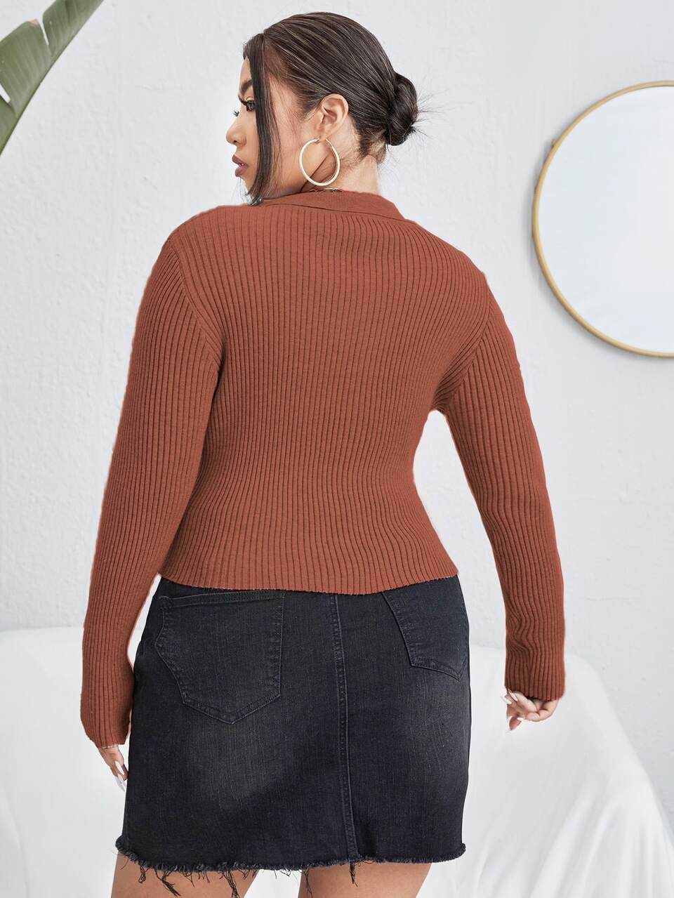 Plus Solid Notched Neck Sweater