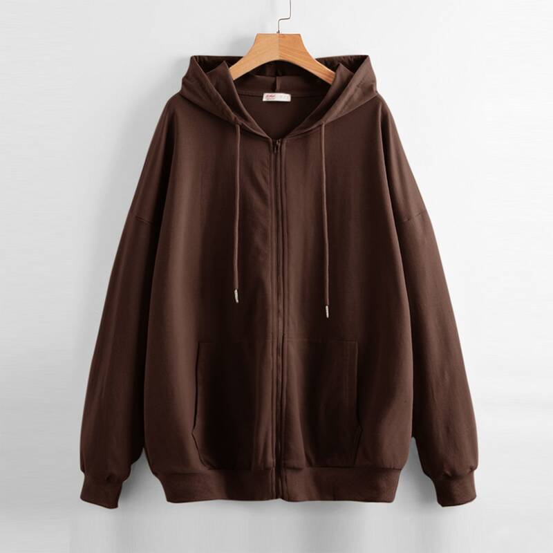 

Solid Zip Up Drawstring Hoodie, Chocolate brown