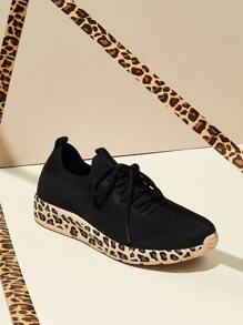 Breathable Lace-Up Front Sneakers Sports Shoes Casual Shoes Trainers - Black - View 8