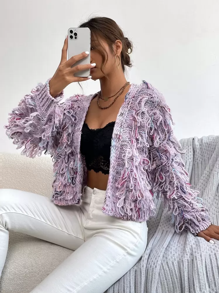 Open Front Loop Knit Cardigan | SHEIN