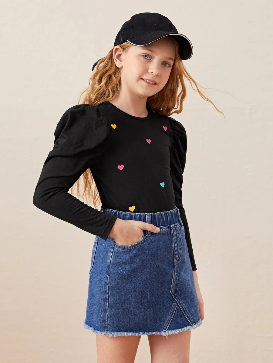 SHEIN Tops con gái Tim Giải trí - màu đen - Xem 1