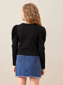SHEIN Tops con gái Tim Giải trí - màu đen - Xem 2