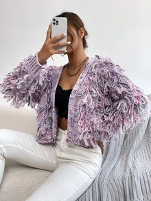 Open Front Loop Knit Cardigan - Multicolor - View 6