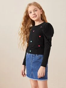 SHEIN Tops con gái Tim Giải trí - màu đen - Xem 3
