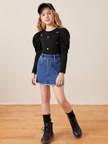 SHEIN Tops con gái Tim Giải trí - màu đen - Xem 4