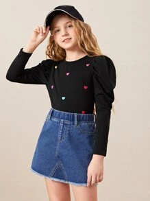 SHEIN Tops con gái Tim Giải trí - màu đen - Xem 5